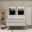 PLANETE BAIN - Meuble salle de bain strié 140 cm - Double vasque Solid surface - Blanc mat - A suspendre - Karaib 2 - vignette