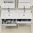 PLANETE BAIN - Meuble salle de bain strié 140 cm - Double vasque Solid surface - Blanc mat - A suspendre - Karaib 2 - vignette