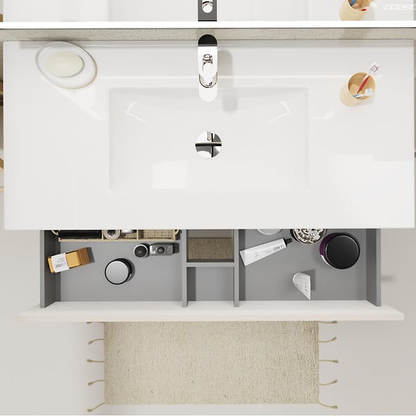 PLANETE BAIN - Meuble salle de bain 100 cm - Plan vasque céramique - Beige cachemire mat - A suspendre - Karaib 2 - large