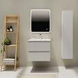 PLANETE BAIN - Meuble salle de bain strié 60 cm - Plan vasque céramique - Blanc mat - A suspendre - Karaib 2 - vignette