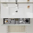 PLANETE BAIN - Meuble salle de bain strié 100 cm - Plan vasque céramique - Vert mat - A suspendre - Karaib 2 - vignette