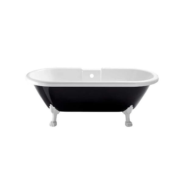 PLANETE BAIN - Baignoire ilot Charly ovale noire et blanche avec piétements blanc - large