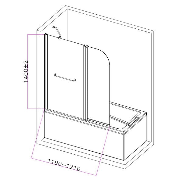 PLANETE BAIN - Pare-baignoire fixe avec volet pivotant design 120 x 140 cm aluminium noir mat verre 6 mm anticalcaire - large