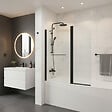 PLANETE BAIN - Pare-baignoire fixe avec volet pivotant design 120 x 140 cm aluminium noir mat verre 6 mm anticalcaire - vignette