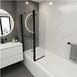 PLANETE BAIN - Pare-baignoire fixe avec volet pivotant design 120 x 140 cm aluminium noir mat verre 6 mm anticalcaire - vignette