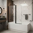 PLANETE BAIN - Pare-baignoire fixe avec volet pivotant design 120 x 140 cm aluminium noir mat verre 6 mm anticalcaire - vignette
