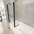 PLANETE BAIN - Pare-baignoire fixe avec volet pivotant design 120 x 140 cm aluminium noir mat verre 6 mm anticalcaire - vignette