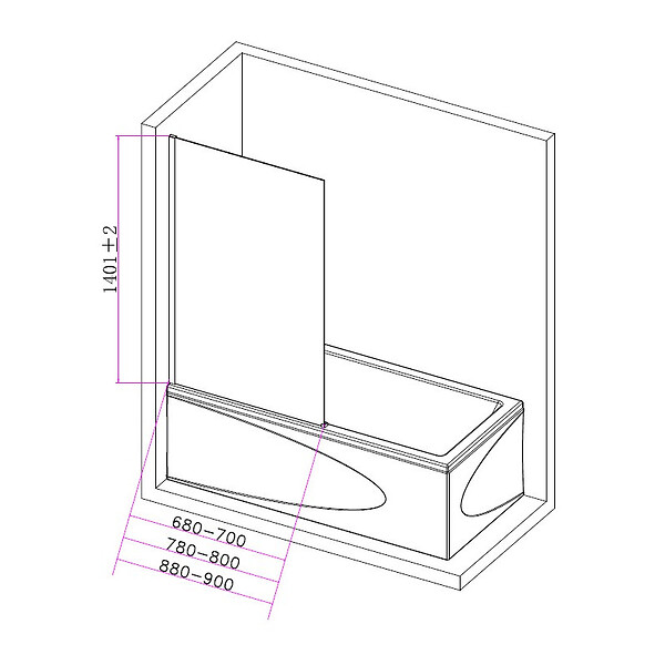 PLANETE BAIN - Pare-baignoire fixe 70 x 140 cm aluminium noir mat verre trempé 6 mm anti-calcaire - large