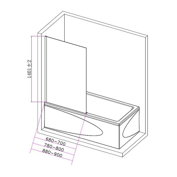 PLANETE BAIN - Pare-baignoire fixe 90 x 140 cm aluminium poli verre trempé 6 mm anti-calcaire - large