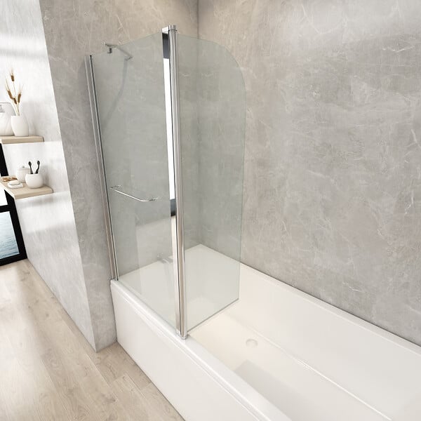 PLANETE BAIN - Pare-baignoire fixe avec volet pivotant design 120 x 140 cm aluminium poli verre 6 mm anticalcaire - large