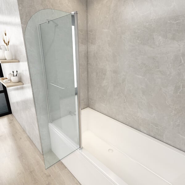 PLANETE BAIN - Pare-baignoire fixe avec volet pivotant design 120 x 140 cm aluminium poli verre 6 mm anticalcaire - large