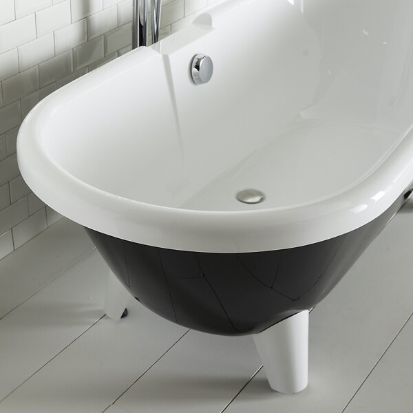 PLANETE BAIN - Baignoire îlot rétro charly noire et blanche avec pieds moderne conique blanc - large