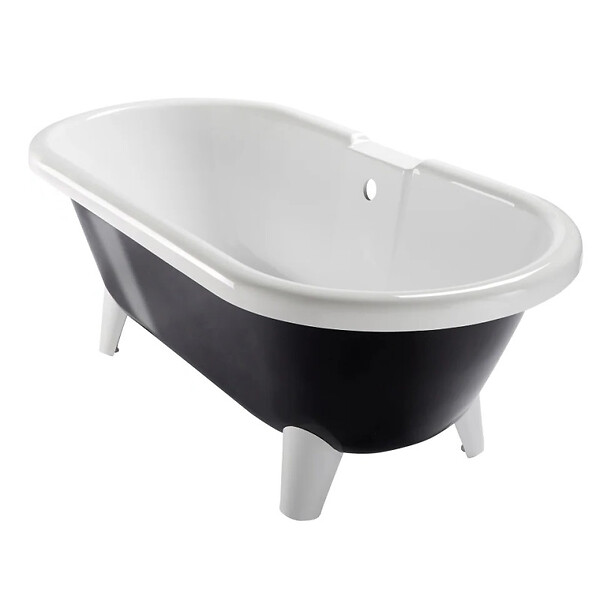 PLANETE BAIN - Baignoire îlot rétro charly noire et blanche avec pieds moderne conique blanc - large