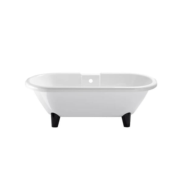 PLANETE BAIN - Baignoire îlot Charly blanche rétro + pieds conique noir - large