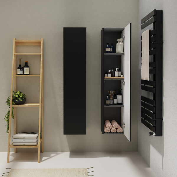 PLANETE BAIN - Meuble colonne salle de bain 140 cm suspendu - Noir mat - Karaib 2 - large