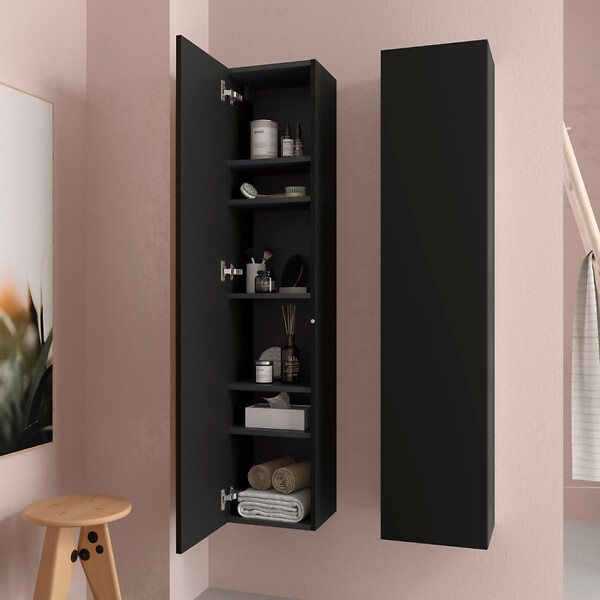 PLANETE BAIN - Meuble colonne de salle de bain H 140 cm coloris noir mat à suspendre - KARAIB - large