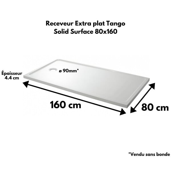 PLANETE BAIN - Receveur extra plat 80x160 en solid surface Tango - large