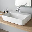 PLANETE BAIN - Vasque à poser rectangulaire 60 cm - Blanc brillant - avec plage et trop plein - Minima - vignette