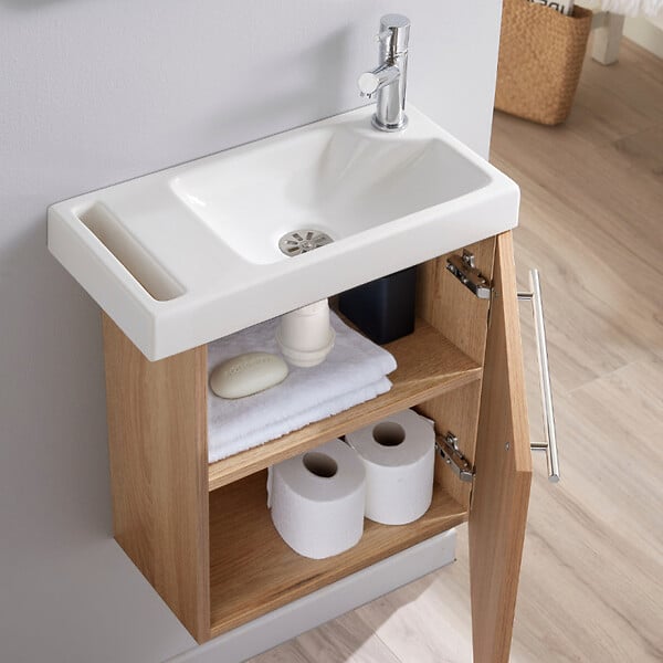 PLANETE BAIN - Ensemble lave mains oak bordolino avec lave mains porte serviette et mitigeur - large