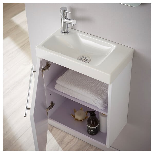 PLANETE BAIN - Pack lave-mains Blanc brillant - Robinetterie Eau froide à gauche - L.42.5 X H.52.5 cm - Hamac 2 - large