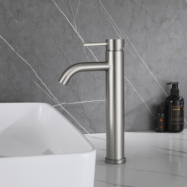 PLANETE BAIN - Mitigeur lavabo haut inox brossé avec bonde H 29.3 cm - Alois - large