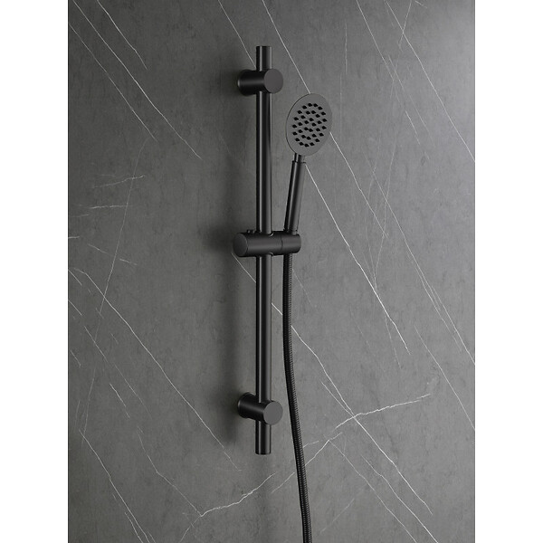 PLANETE BAIN - Ensemble barre de douche inox noir mat - douchette 1 jet - flexible 150 cm - Barre 65 cm - Alois - large