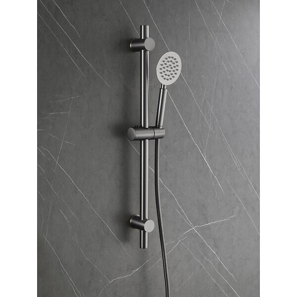 PLANETE BAIN - Ensemble barre de douche inox brossé gun metal - douchette 1 jet - flexible 150 cm - Barre 65 cm - Alois - large