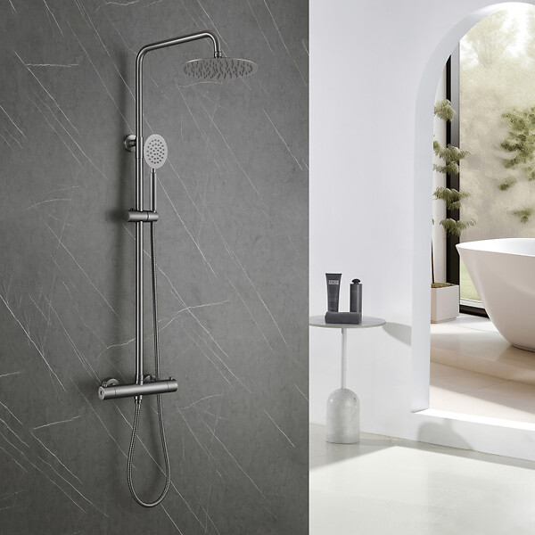 PLANETE BAIN - Colonne de douche en inox brossé gun metal - thermostatique - Alois - large