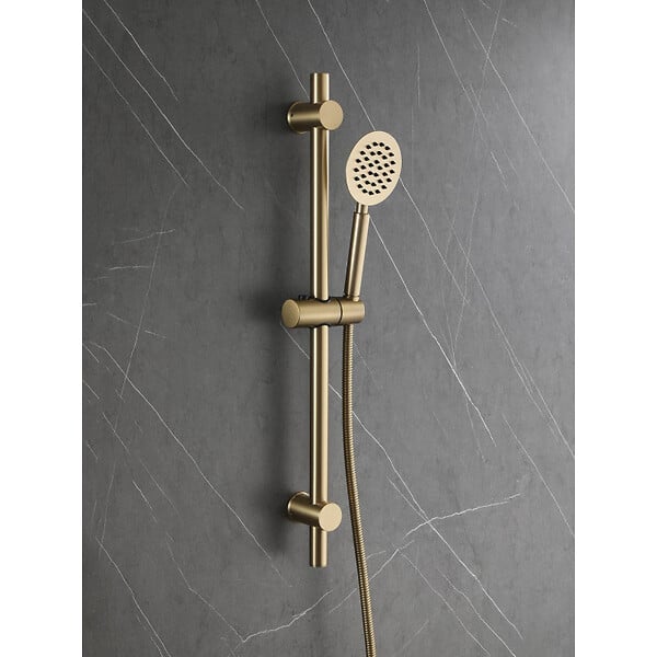 PLANETE BAIN - Ensemble barre de douche inox brossé doré - douchette 1 jet - flexible 150 cm - Barre 65 cm - Alois - large