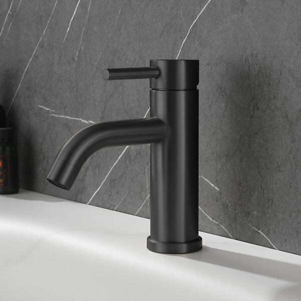 PLANETE BAIN - Mitigeur lavabo inox noir mat avec bonde H 17.2 cm- Alois - large