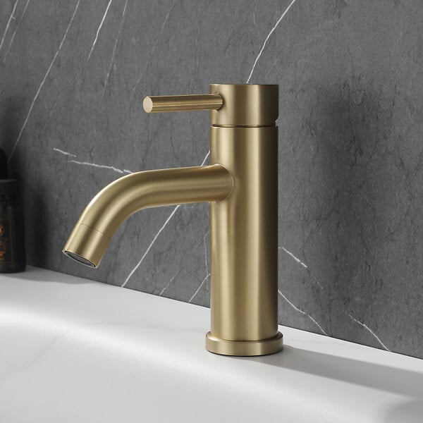 PLANETE BAIN - Mitigeur lavabo inox brossé doré avec bonde H 17.2 cm- Alois - large