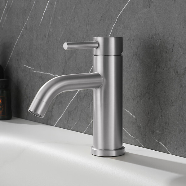 PLANETE BAIN - Mitigeur lavabo inox brossé avec bonde H 17.2 cm- Alois - large