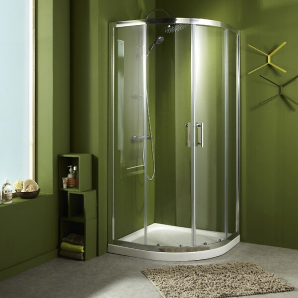 PLANETE BAIN - Porte de douche coulissante accès d'angle circulaire 90x90x190 cm radius 550mm aluminium chromé verre securit 6 mm - Philippe - large