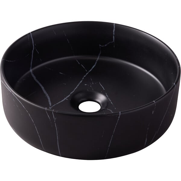 PLANETE BAIN - Vasque à poser ronde diamètre 36 cm - Effet marbre noir - Rebords fins - Andria - large