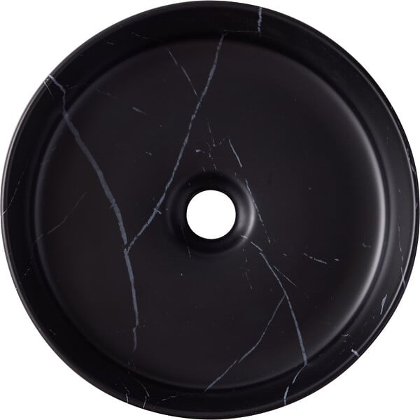 PLANETE BAIN - Vasque à poser ronde diamètre 36 cm - Effet marbre noir - Rebords fins - Andria - large