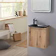 PLANETE BAIN - Pack lave-mains Strié Bois et poignée noire avec lave-mains extra fin noir - Robinet Eau froide à gauche -L.42.5 X H.48.6cm - vignette