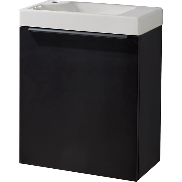 PLANETE BAIN - Pack lave-mains Noir Mat avec poignée noire et lave-mains - Robinetterie Eau froide à gauche - L.42.5 X H. 52.5 cm - Hamac 2 - large