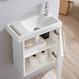 PLANETE BAIN - Meuble lave-mains Strié Blanc mat avec porte serviette intégré pour Robinet à droite Solo - vignette