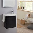 PLANETE BAIN - Pack lave-mains Meuble Noir mat avec Poignée noire et porte serviette - robinetterie eau froide à droite - L.48 X H.52.5 cm - vignette