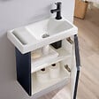 PLANETE BAIN - Pack lave-mains Meuble Noir mat avec Poignée noire et porte serviette - robinetterie eau froide à droite - L.48 X H.52.5 cm - vignette