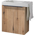 PLANETE BAIN - Pack lave-mains Meuble Bois Strié avec Poignée noire et porte serviette - robinetterie eau froide à gauche - L.48XH.52.5 cm - vignette