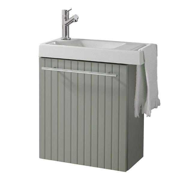 PLANETE BAIN - Pack lave-mains Vert mat strié avec porte serviette - robinetterie eau froide à gauche - L.48 X H. 52.5 cm - Houston - large