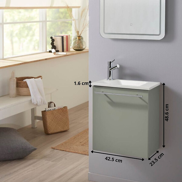PLANETE BAIN - Pack lave-mains Vert avec lave-mains extra fin blanc - Mitigeur à gauche - L.42.5 X H.48.6 cm - Hanos - large