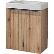 PLANETE BAIN - Pack lave-mains Bois Strié avec poignée noire et lave-mains - Robinetterie Eau froide à gauche- L.42.5 X H.52.5 cm - Hamac 2 - vignette
