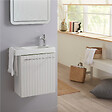 PLANETE BAIN - Pack lave-mains Blanc mat strié avec porte serviette - Robinetterie eau froide à droite - L.48 X H. 52.5 cm - Houston - vignette