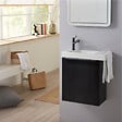 PLANETE BAIN - Meuble noir mat Solo avec lave-mains et porte serviette intégré pour Robinet à gauche - poignée noire - vignette