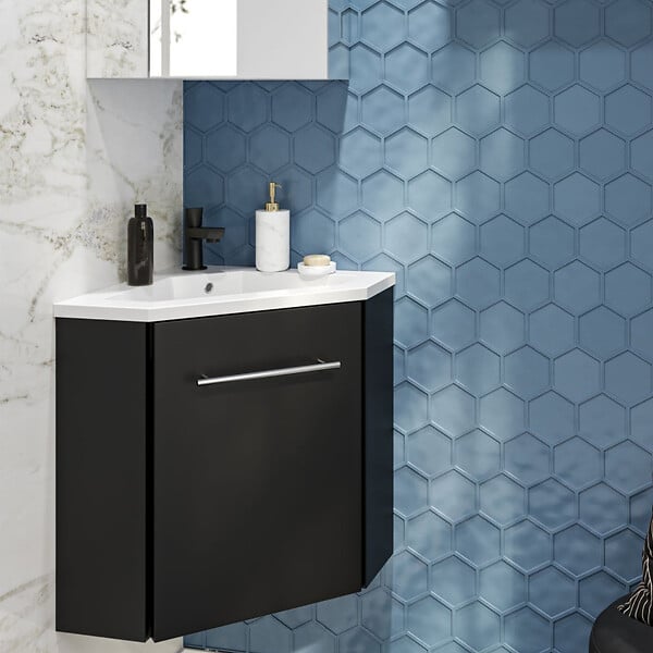 ALLIBERT - Pack meuble lave mains d'angle Corner noir mat - Marque allibert - large