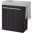PLANETE BAIN - Meuble lave-mains strié Noir mat avec lave-mains et porte serviette intégré pour Robinet à gauche Solo - vignette