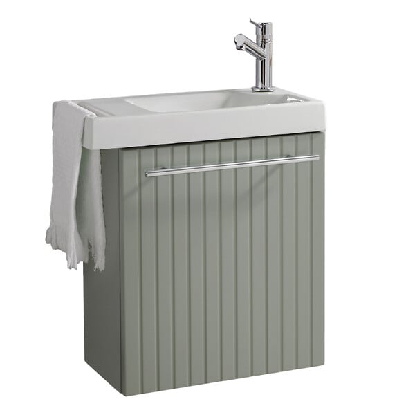 PLANETE BAIN - Pack lave-mains Vert mat strié avec porte serviette - Mitigeur à droite - L.48 X H. 52.5 cm - Houston - large