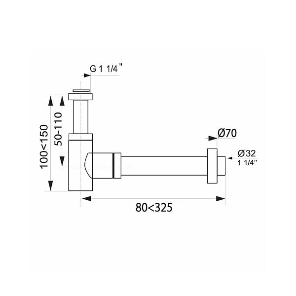 WIRQUIN - Siphon de lavabo en laiton doré brossé entrée 1'1/4 - sortie diamètre 32 - large